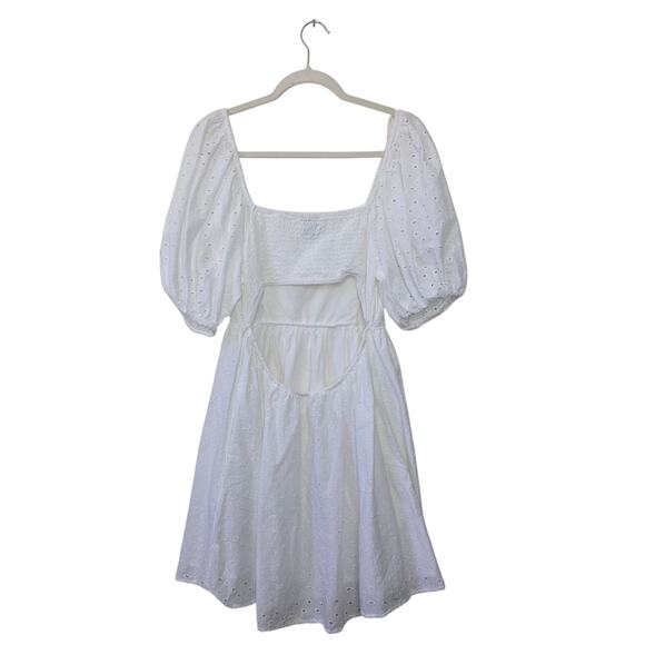 A NEW DAY White Eyelet Open-Back Smocked Dress with Bubble Sleeves - Picture 2 of 6